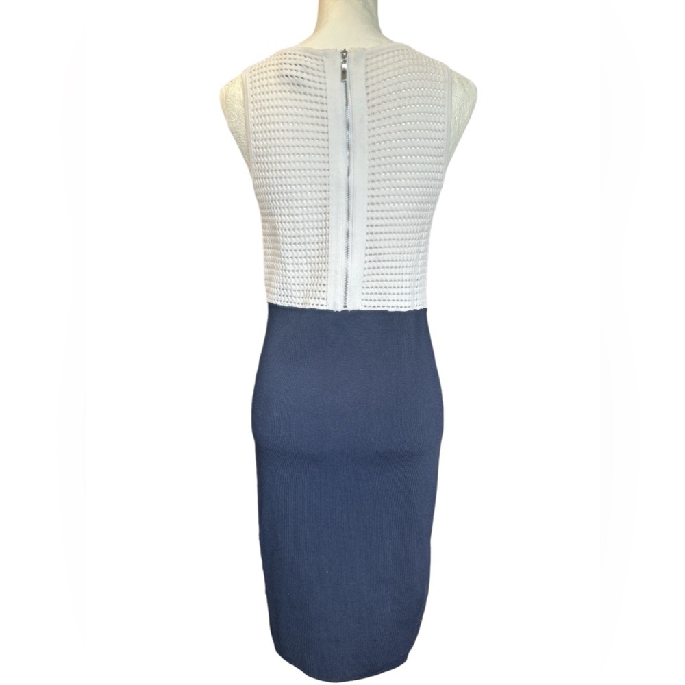 Carmen Marc Valvo Knit‎ Sheath Dress White Mesh Top Navy Skirt Size Medium